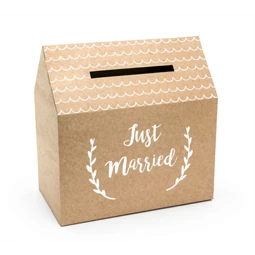 Ajándékdoboz "Just married" felirattal papír 30x30,5x16,5cm barna