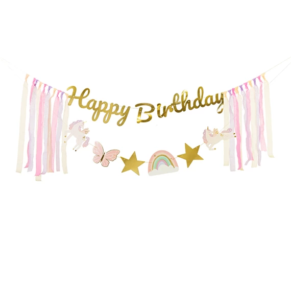 Banner happy birthday unikornisok 230x17,5 cm mix
