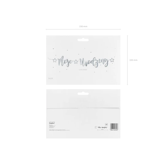 Banner moje urodziny ezüst 16.5x90 cm