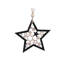 Csillag glitteres, akasztós 9,5 cm S/6