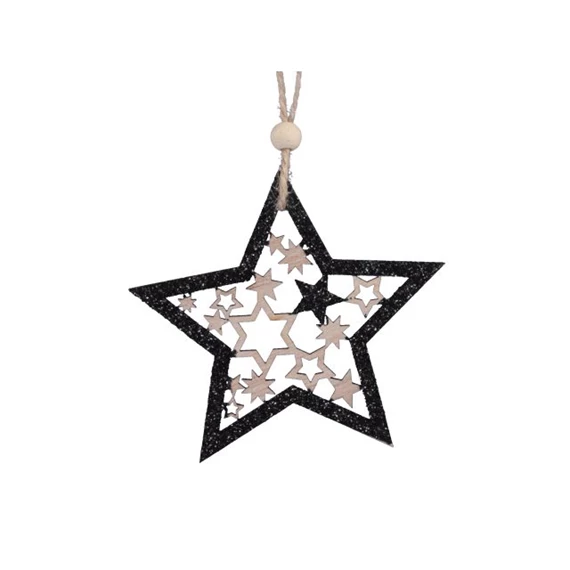 Csillag glitteres, akasztós 9,5 cm S/6