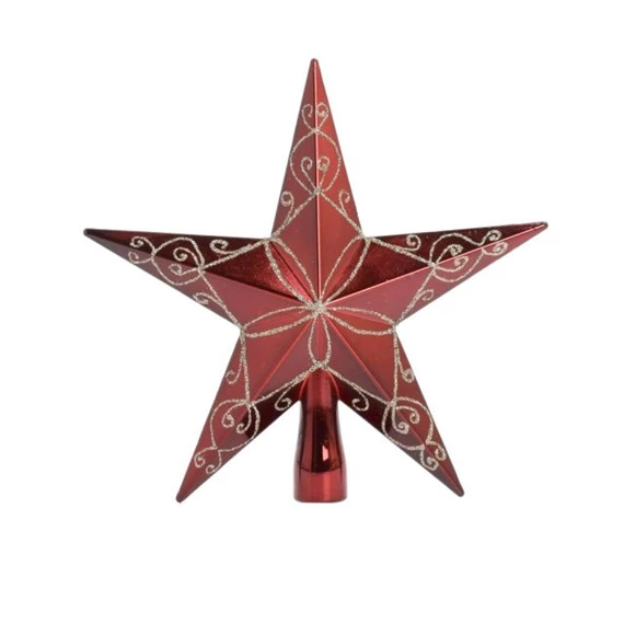 Csúcsdísz csillag, fényes, mintával, glitteres 20 cm