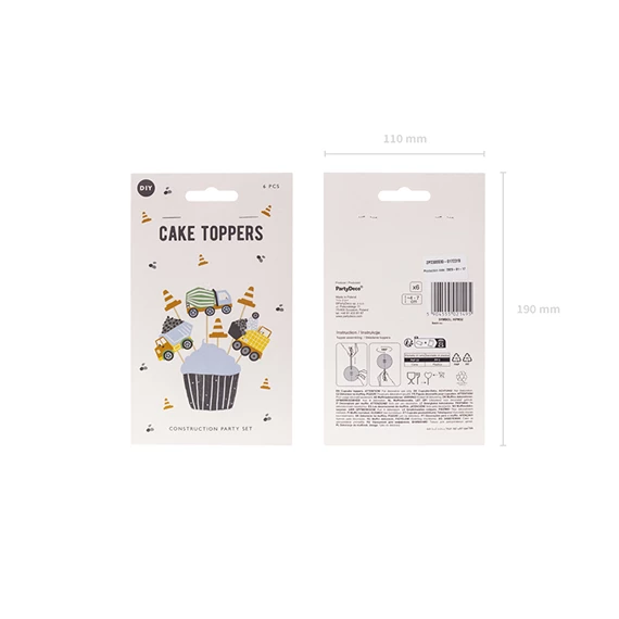 Cupcake dísz építőipari járművek 4-7 cm mix S/6