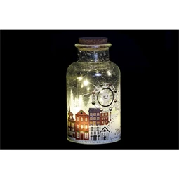 Dekoráció LED-es üveg palack 10x10x18 cm
