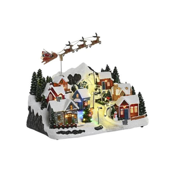 Dekoráció LED-es város zenélő, mozgó 38x17,5x29 cm