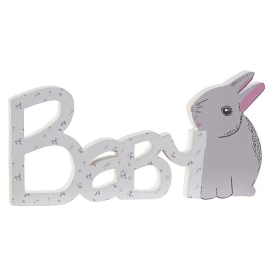 Dekoráció "Baby" felirat nyúllal 30x2x8 cm
