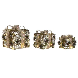 Dekoráció szett ajándékdoboz 30 LED-es 26x26x30 cm S/3