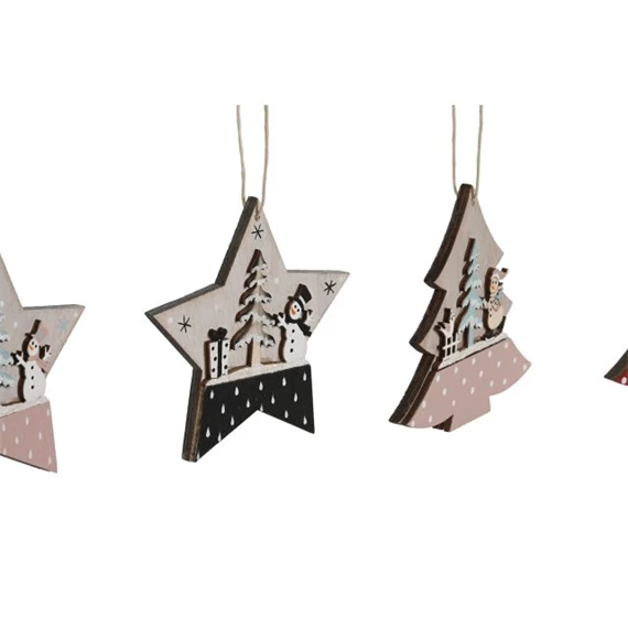 Dekoráció szett, akasztós fenyőfa, csillag, szív 23x1,5x9 cm 4 féle S/6