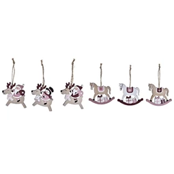 Dekoráció szett, akasztós rénszarvas, hintaló 21x8,2x1,5 cm 2 féle S/3