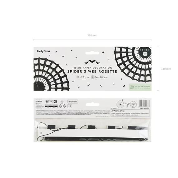 Dekoratív rozettás pókháló 50 cm fekete