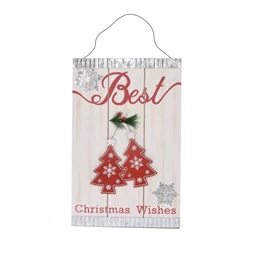 Akasztós dísz "Best Christmas Wishes" felirattal, fenyőfával 20x2x33 cm