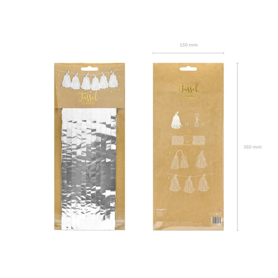 Girland bojtokkal ezüst, 30 cm x 1,5 m