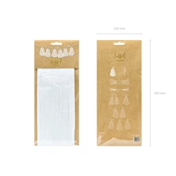 Girland bojtokkal, fehér, 30 cm x 1,5 m