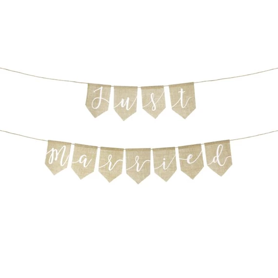 Girland felirattal "Just Married" juta 223x185cm natúr