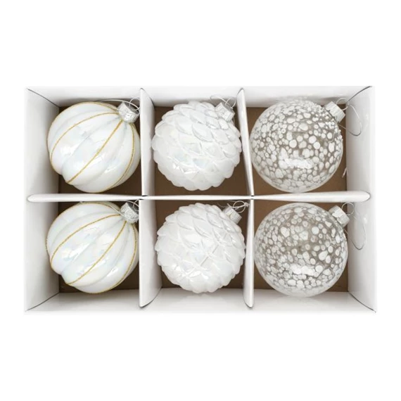 Gömb irizáló, toboz alakú, pöttyös, dombor mintával, akasztós 8 cm S/6