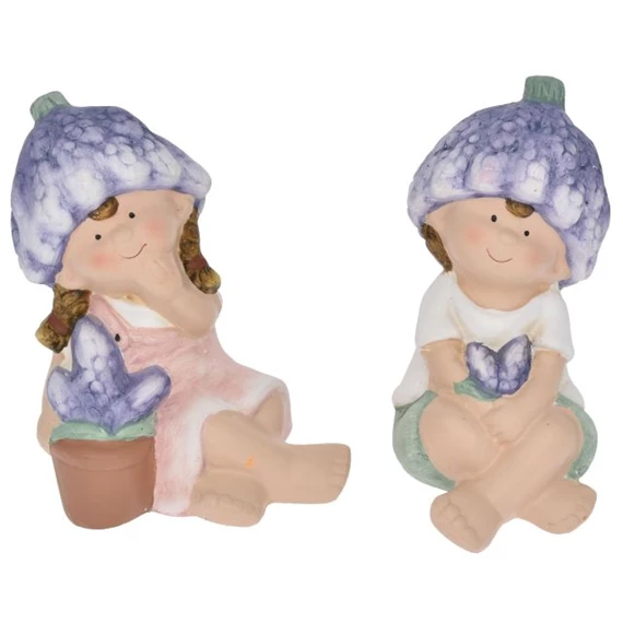 Gyerek fiú, lány levendula sapkában ülő 12x9x14,5 cm 2 féle