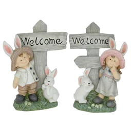 Gyerek fiú, lány "Welcome" feliratú táblával álló 28x18,5x41 cm 2 féle
