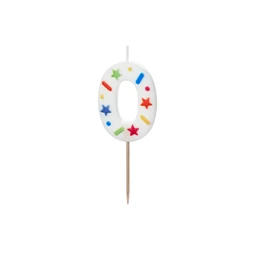 Gyertya 0-ás szám születésnapi fehér konfetti 5,5 cm