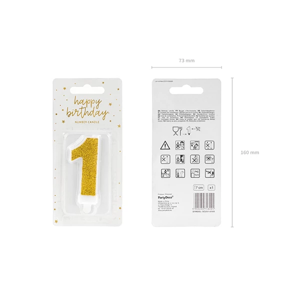 Gyertya 1-es szám születésnapi arany 7 cm