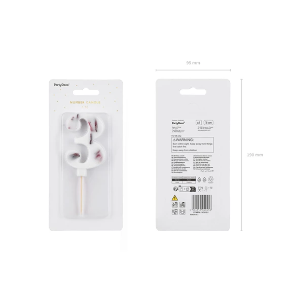 Gyertya 3-as szám születésnapi fehér virágszirommal 8 cm