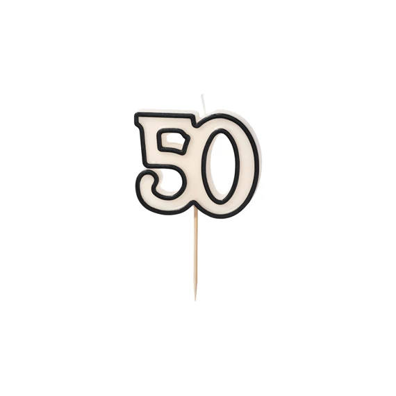 Gyertya 50-es szám születésnapi 5,5 cm fekete és fehér