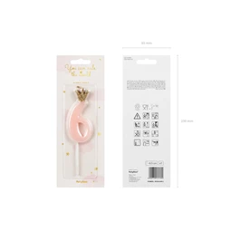 Gyertya 6-os szám születésnapi világos rózsaszín 9,5 cm