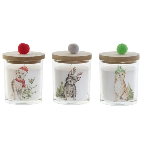 Gyertya pomponnal, kutyás 8x8x11 cm 2 féle