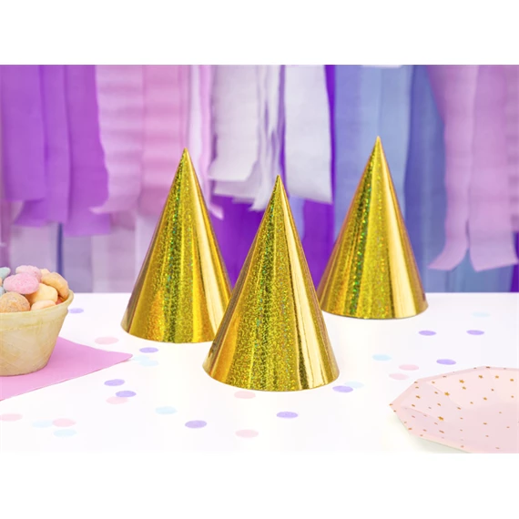 Party kalapok irizáló arany 16 cm S/6