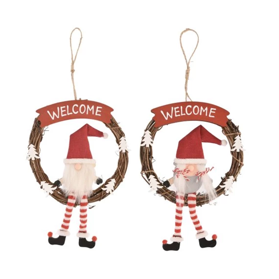 Karácsonyi dísz "Welcome" felirattal, manóval, akasztós 35,5x16,5x2,5 cm 3 féle