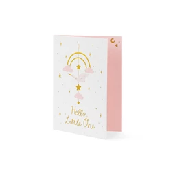 Kártya függő dekoráció gólya világos rózsaszín 14x20 cm