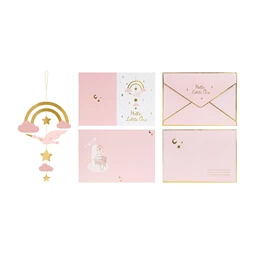 Kártya függő dekoráció gólya világos rózsaszín 14x20 cm