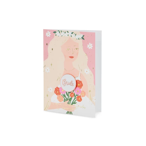 Kártya zománc kitűzővel menyasszony, 10,5x15 cm