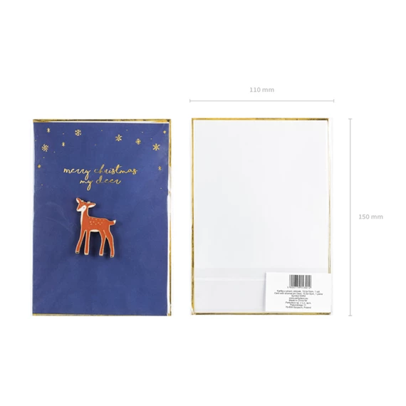 Kártya zománc kitűzővel szarvas, 10,5x14,8 cm