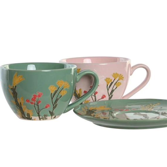 Kávés készlet virágos 12x12x6 cm 150 ml 2 féle 