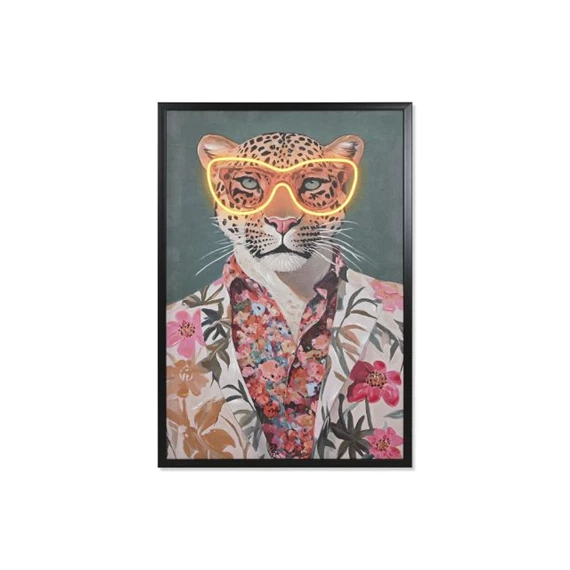 Kép keretes, LED-es gepárd, kézzel festett 63x3x93 cm 2 féle