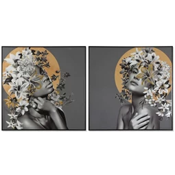 Kép virágos nő, keretes 100x3,5x100 cm 2 féle