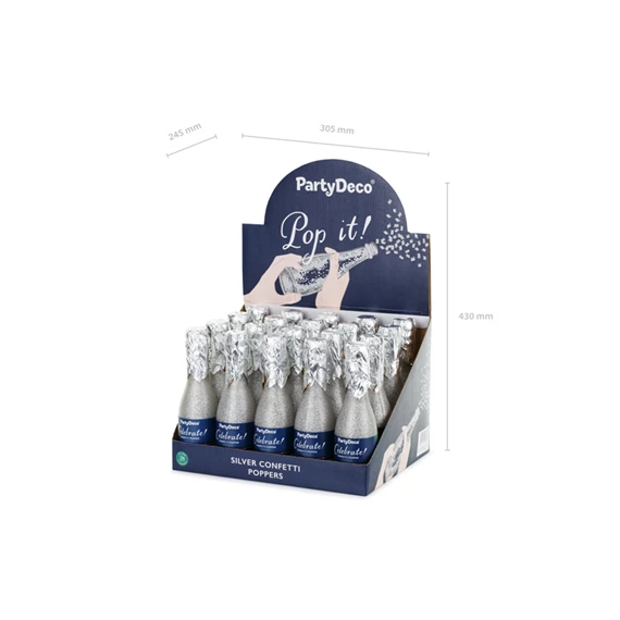 Konfetti ágyú pezsgősüveg alakú 20,5 cm ezüst