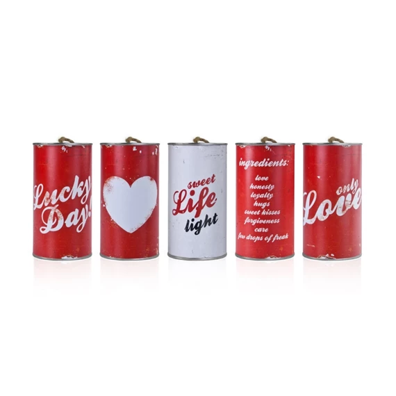 Konzervdoboz fém 14x7cm fehér piros S/5