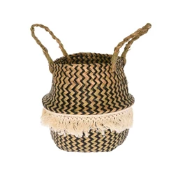 Kosár füllel, rojtokkal, mintás 18x19x21 cm