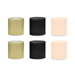 Krepp papír 5 cm/10 m, 6 darabos készlet fekete-arany mix S/6