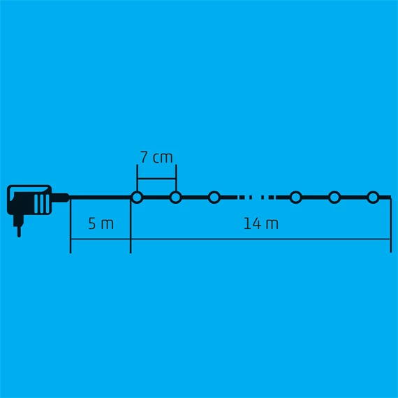 LED-es fényfüzér, kültéri, 8 program, 200 LED, 14 m