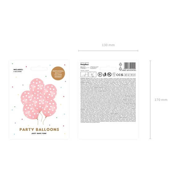 Lufi 30 cm pöttyös pasztell babarózsaszín S/6