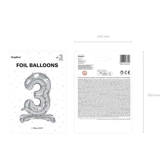 Lufi 3-as szám álló fólia 70 cm ezüst