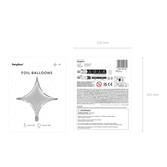Lufi 4 ágú csillag fólia 45 cm ezüst
