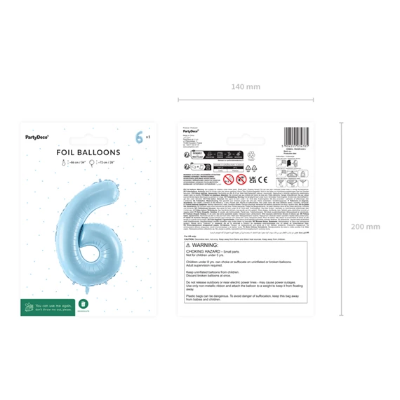 Lufi 6-os szám fólia 72 cm világoskék