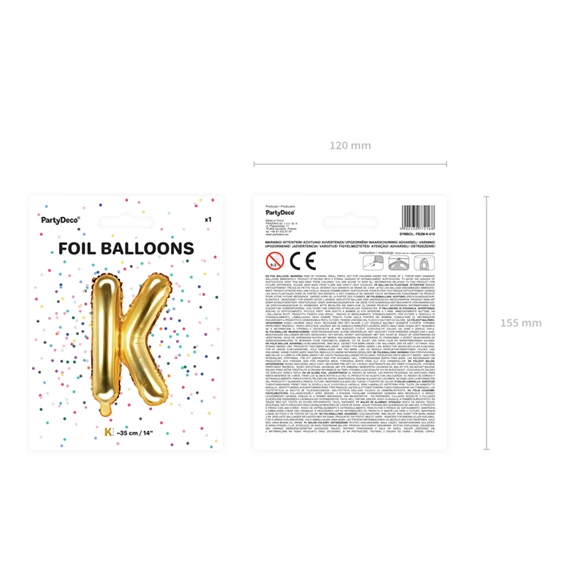 Lufi k betű fólia 35 cm arany