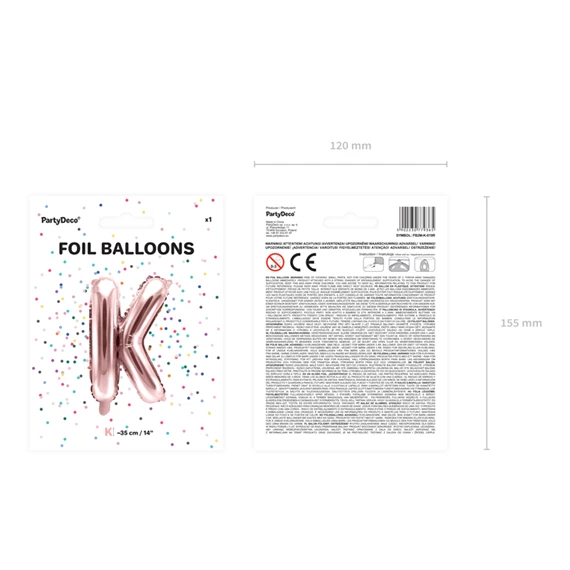 Lufi k betű fólia 35 cm rózsaarany