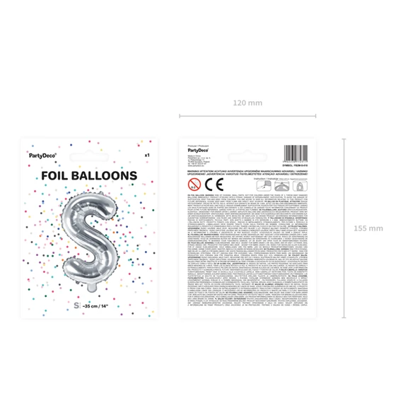 Lufi s betű fólia 35 cm ezüst