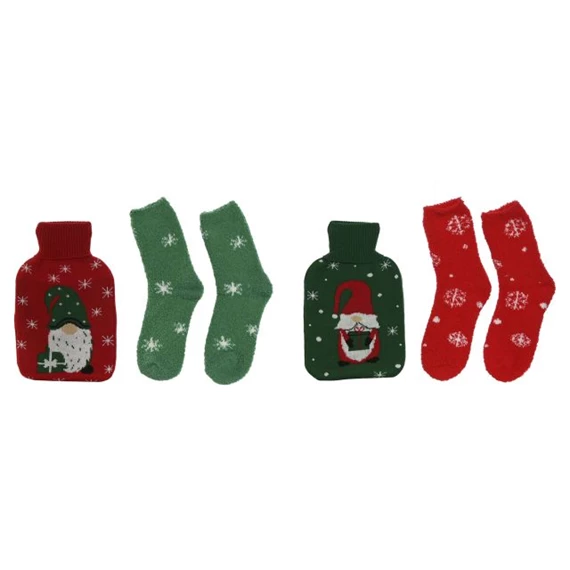 Melegvizes palack zokni szett, mintás 17x28x4 cm 2 féle S/2