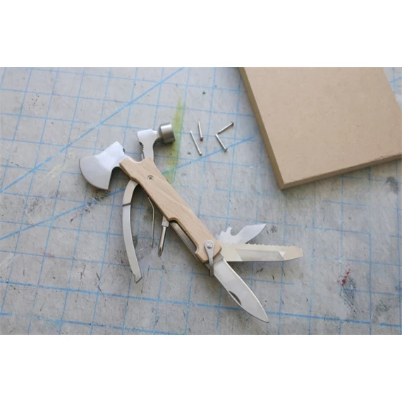 Multifunkciós zsebszerszám, balta 10,5x2,5x22 cm